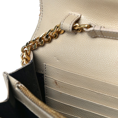 Saint Laurent Grain De Poudre Matelasse Chevron Monogram Chain Wallet Dark Latte 19 of 30