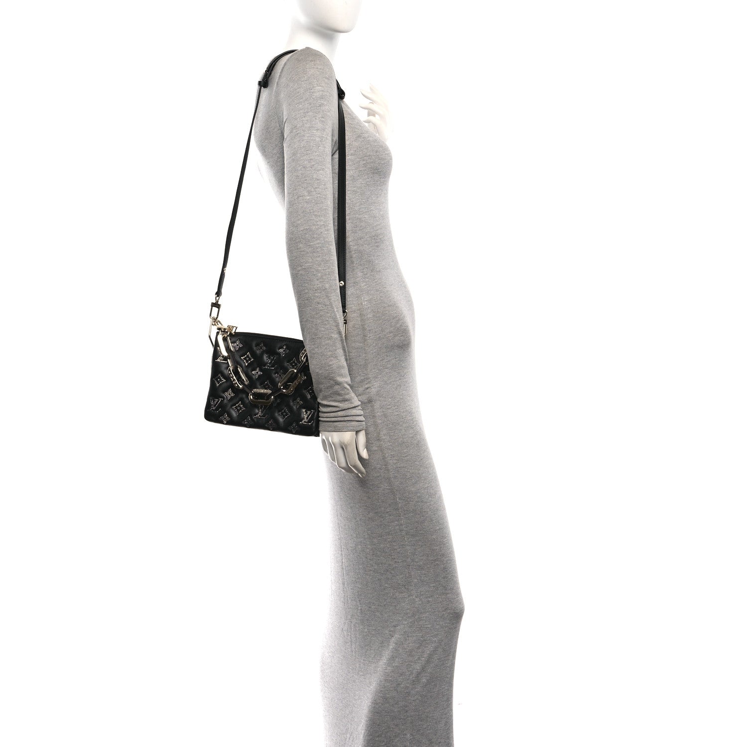 Louis Vuitton Lambskin Swarovski Crystal Embossed Monogram Coussin BB Black 2 of 9