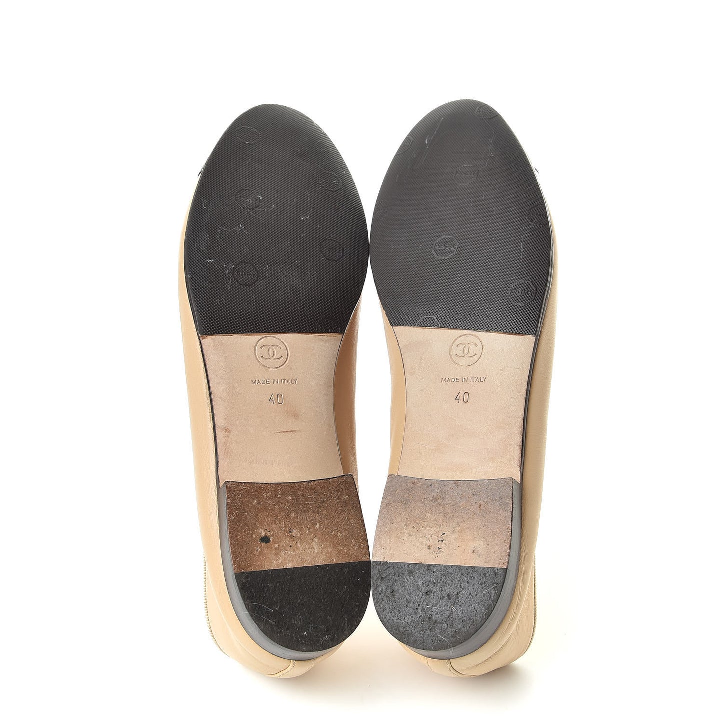 Lambskin Cap Toe CC Ballerina Flats 40 Beige Black
