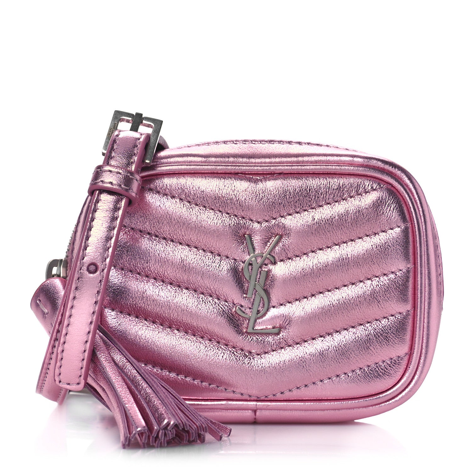 Saint Laurent Metallic Calfskin Matelasse Chevron Monogram Baby Lou Camera Bag New Azalea 1 of 8