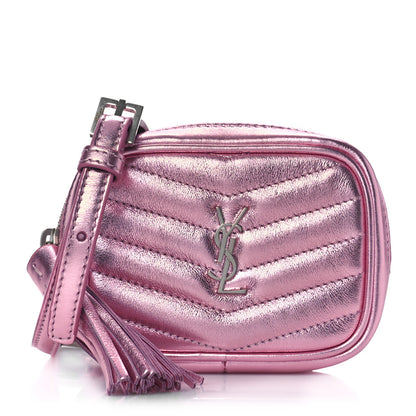 Saint Laurent Metallic Calfskin Matelasse Chevron Monogram Baby Lou Camera Bag New Azalea 1 of 8