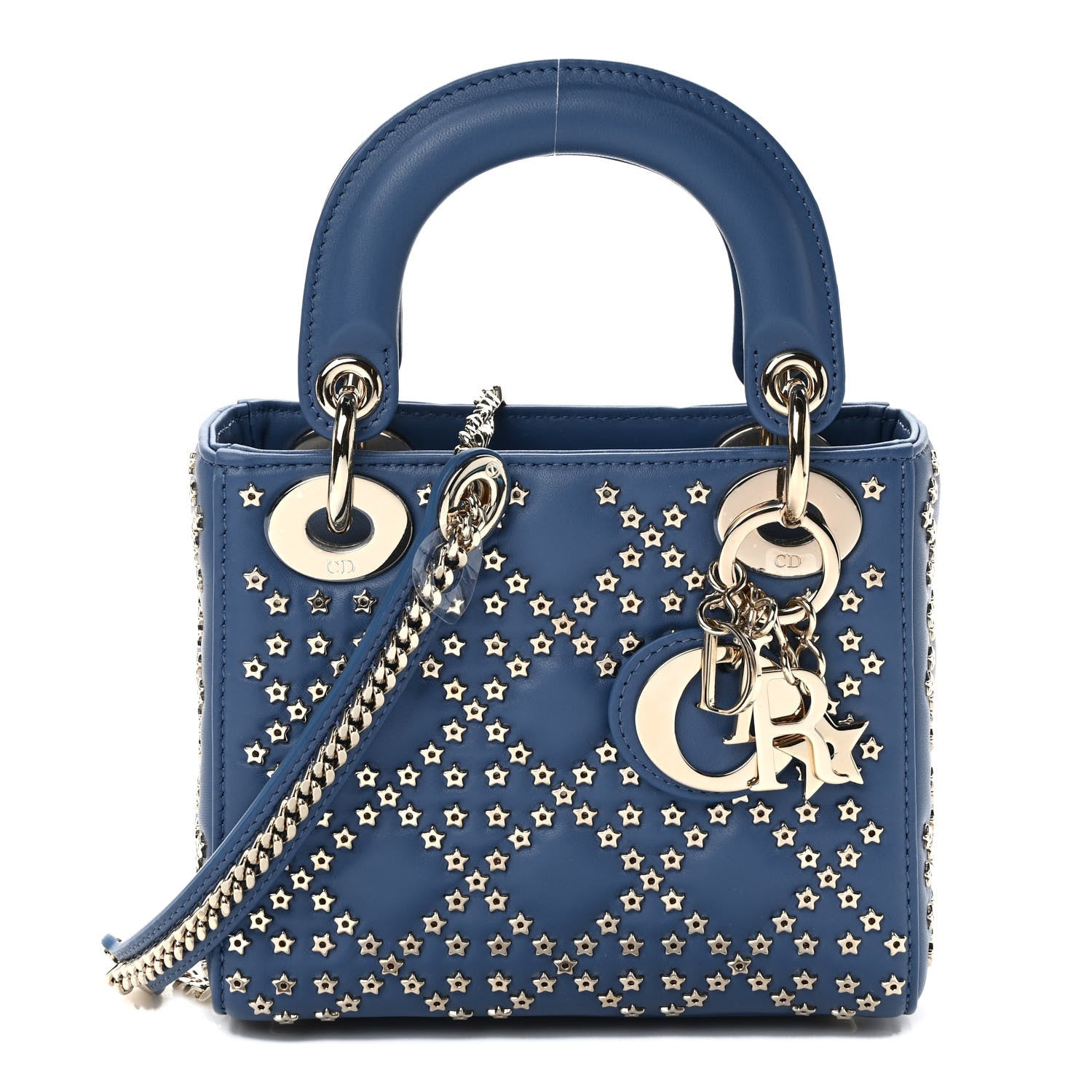 Christian Dior Lambskin Cannage Lucky Star Studded Mini Lady Dior Denim Blue 1 of 9