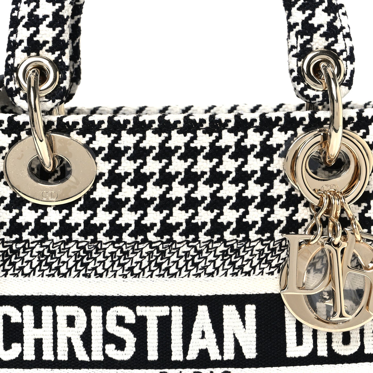 Canvas Houndstooth Embroidered Mini Lady D-Lite Black White
