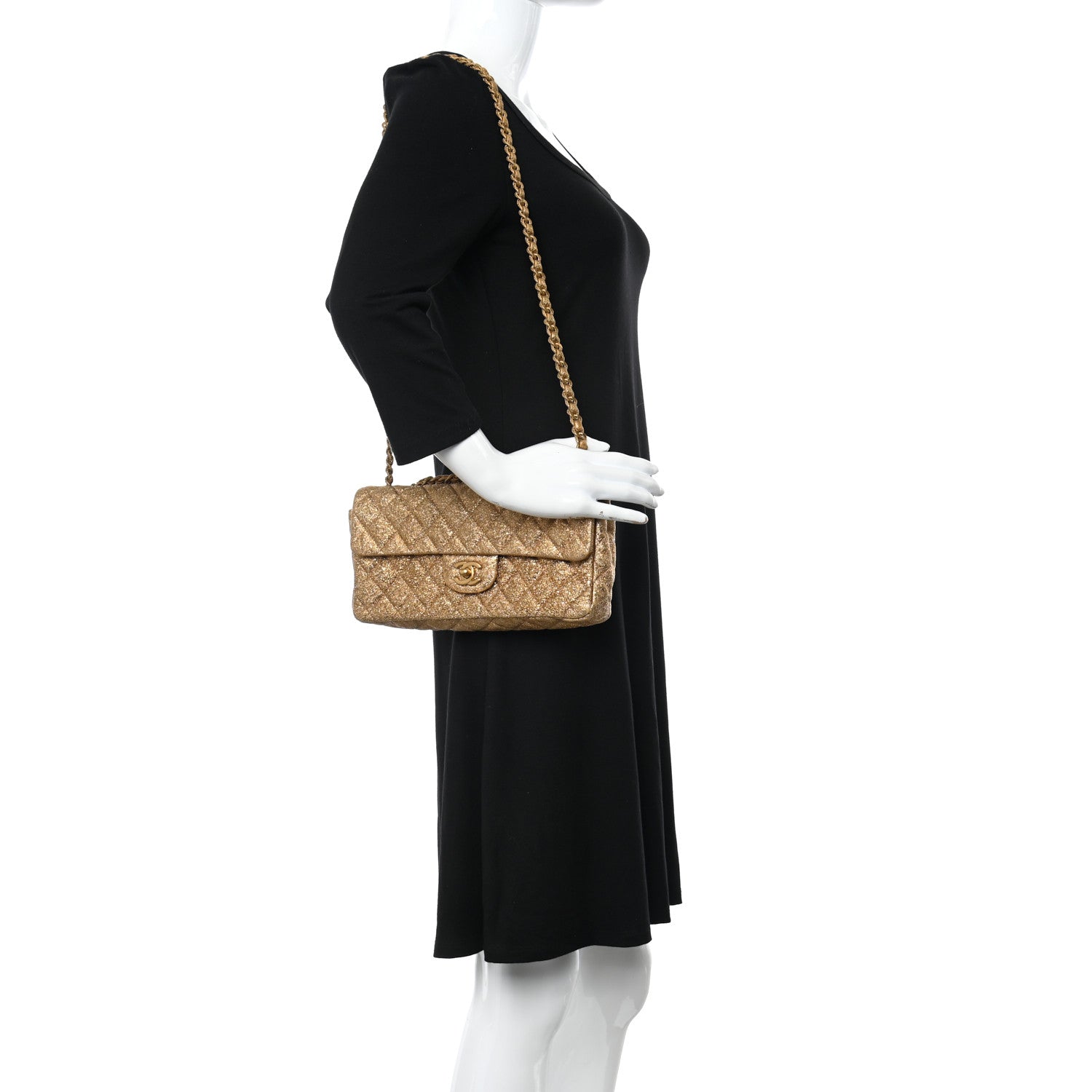 Chanel Metallic Crackled Calfskin Quilted East West Flap Dark Gold 2 of 10