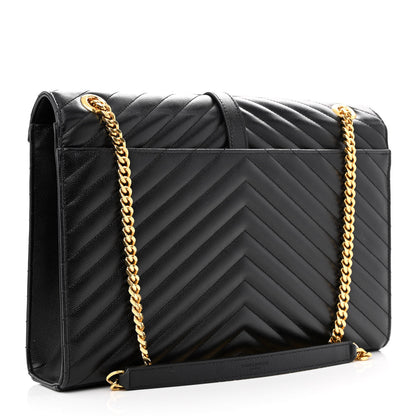 Saint Laurent Grain De Poudre Matelasse Chevron Large Monogram Satchel Black 3 of 10