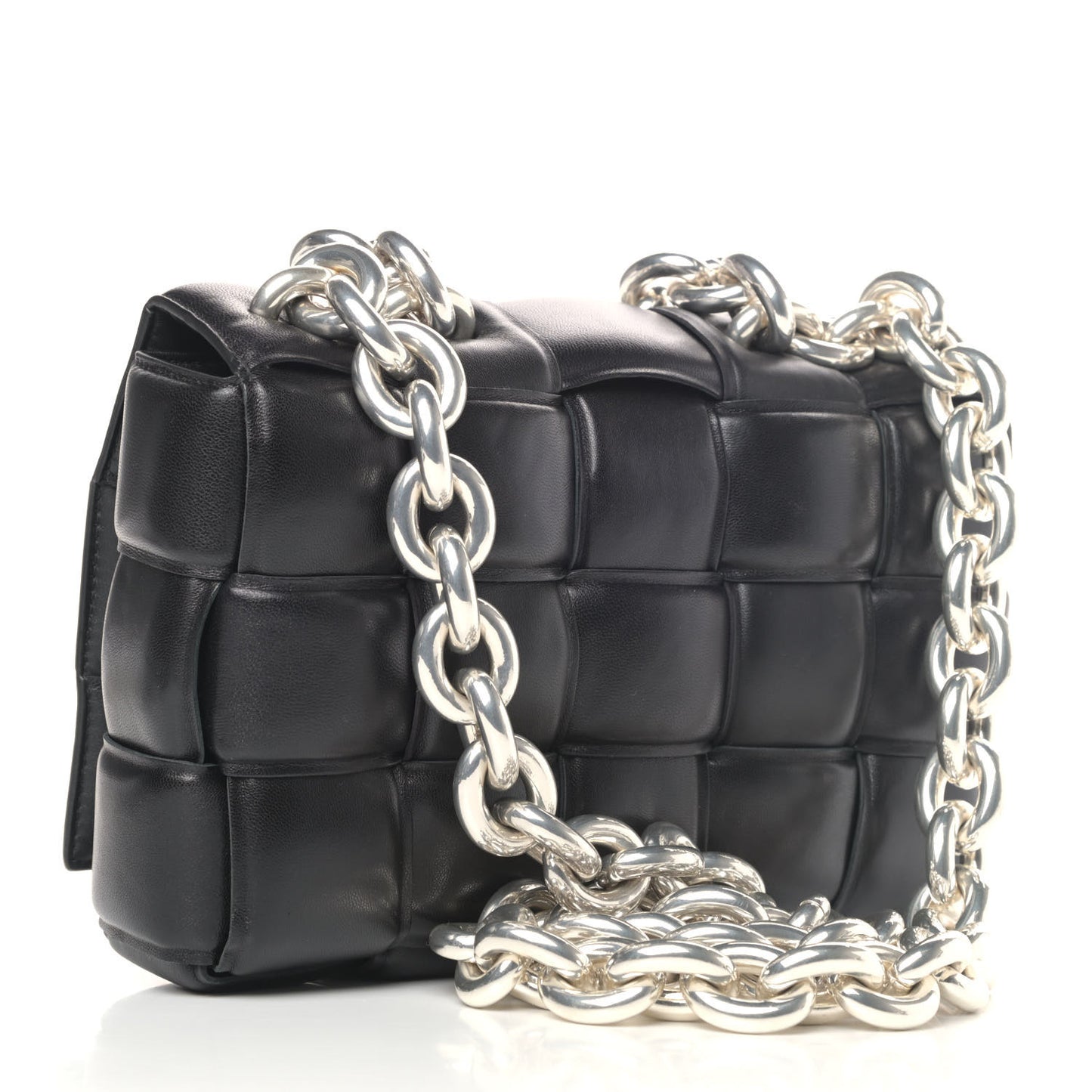 Lambskin Maxi Intreccio Padded Chain Cassette Crossbody Bag Black