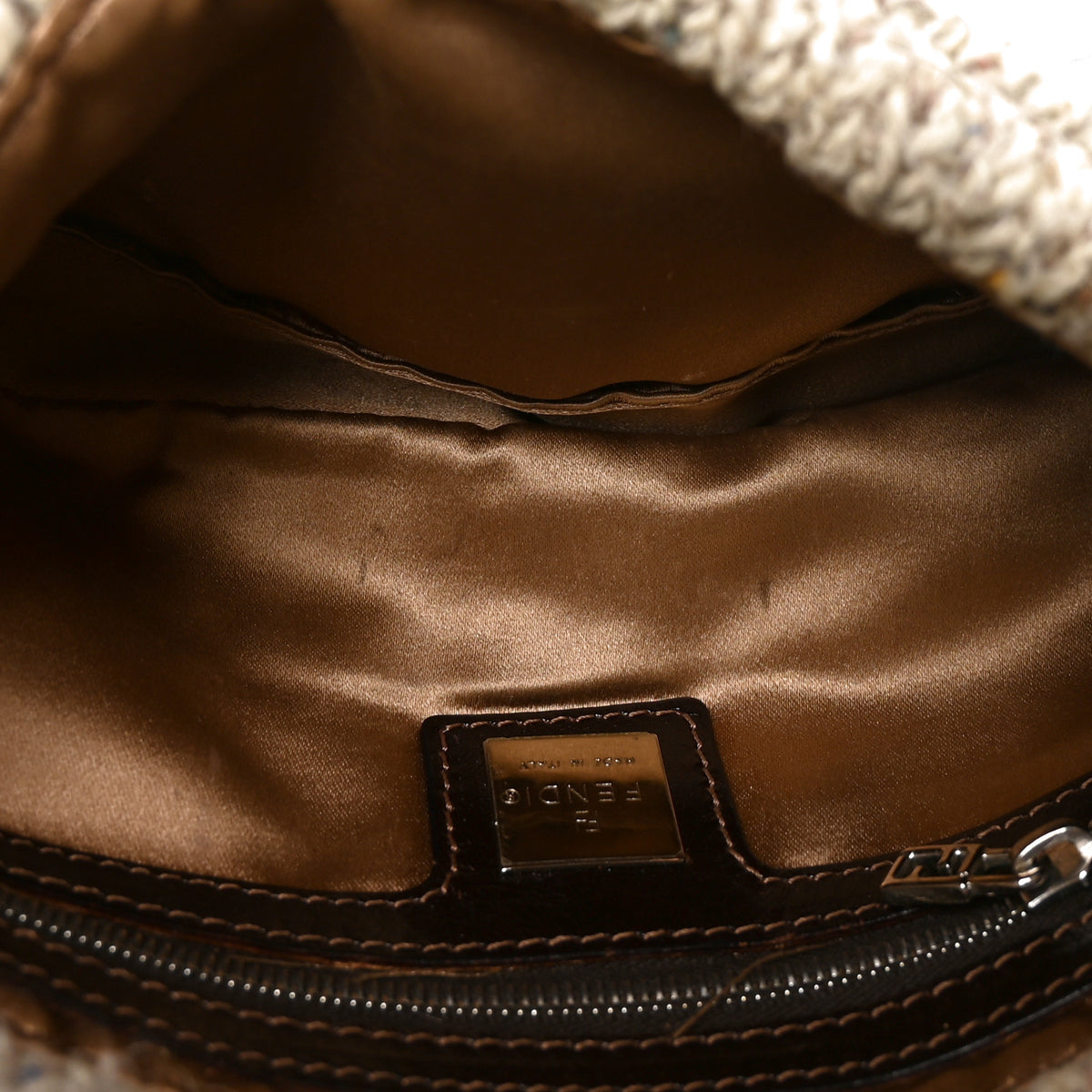 Wool Knit Fur Baguette Beige Brown Multicolor