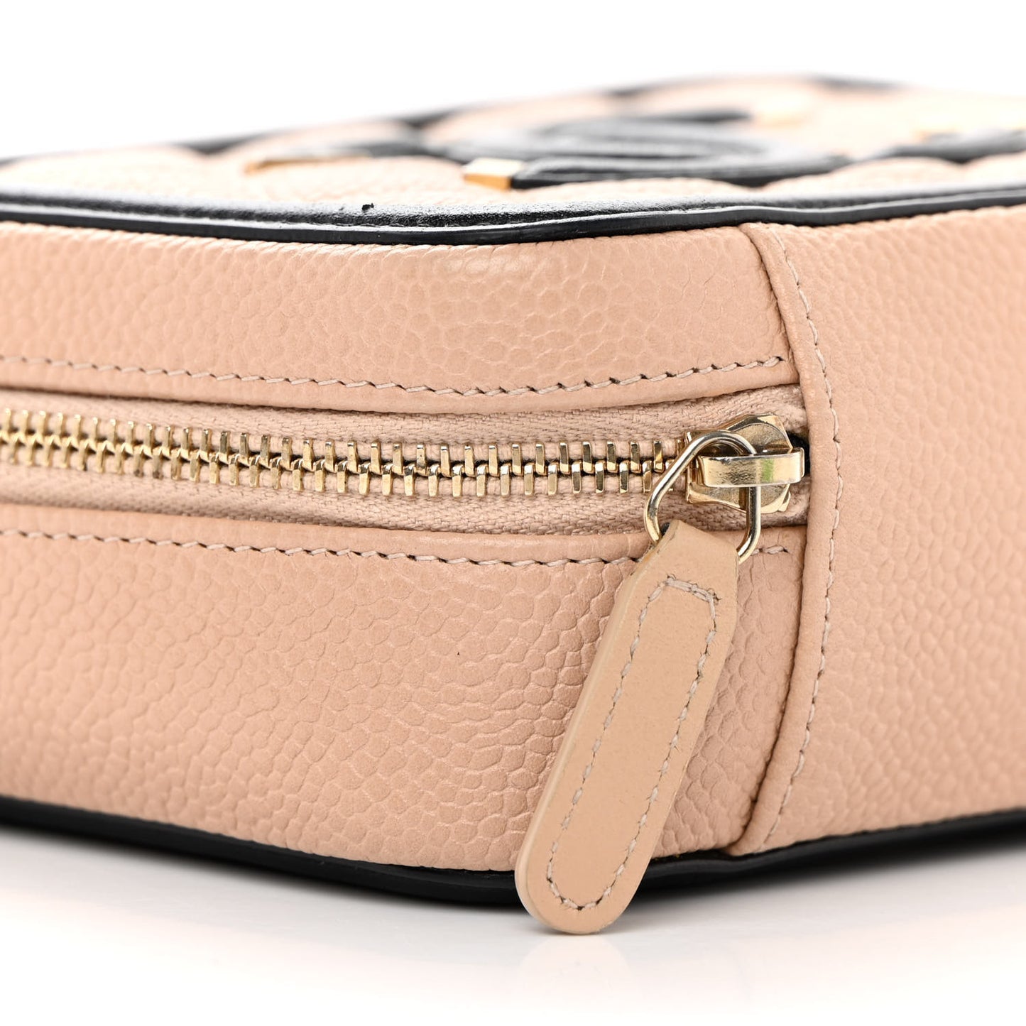 Caviar Quilted CC Filigree Vanity Clutch With Chain Beige Black