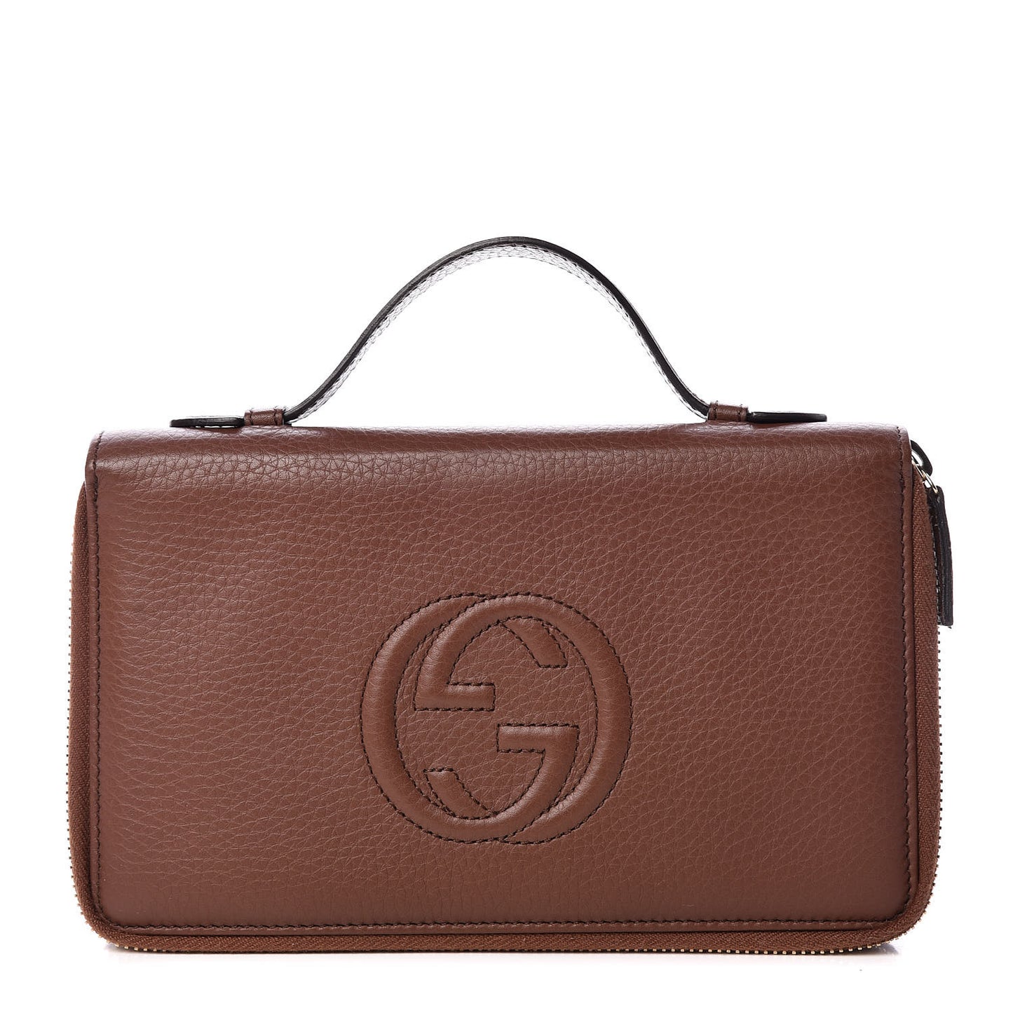 Pebbled Calfskin Soho Travel Document Case Brown