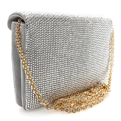 Valentino Garavani Crystal Suede Embellished Small One Stud Clutch With Chain Silver 2 of 8