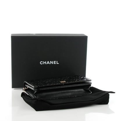 Chanel Lambskin Camellia Embossed Wallet On Chain WOC Black Gold 4 of 8