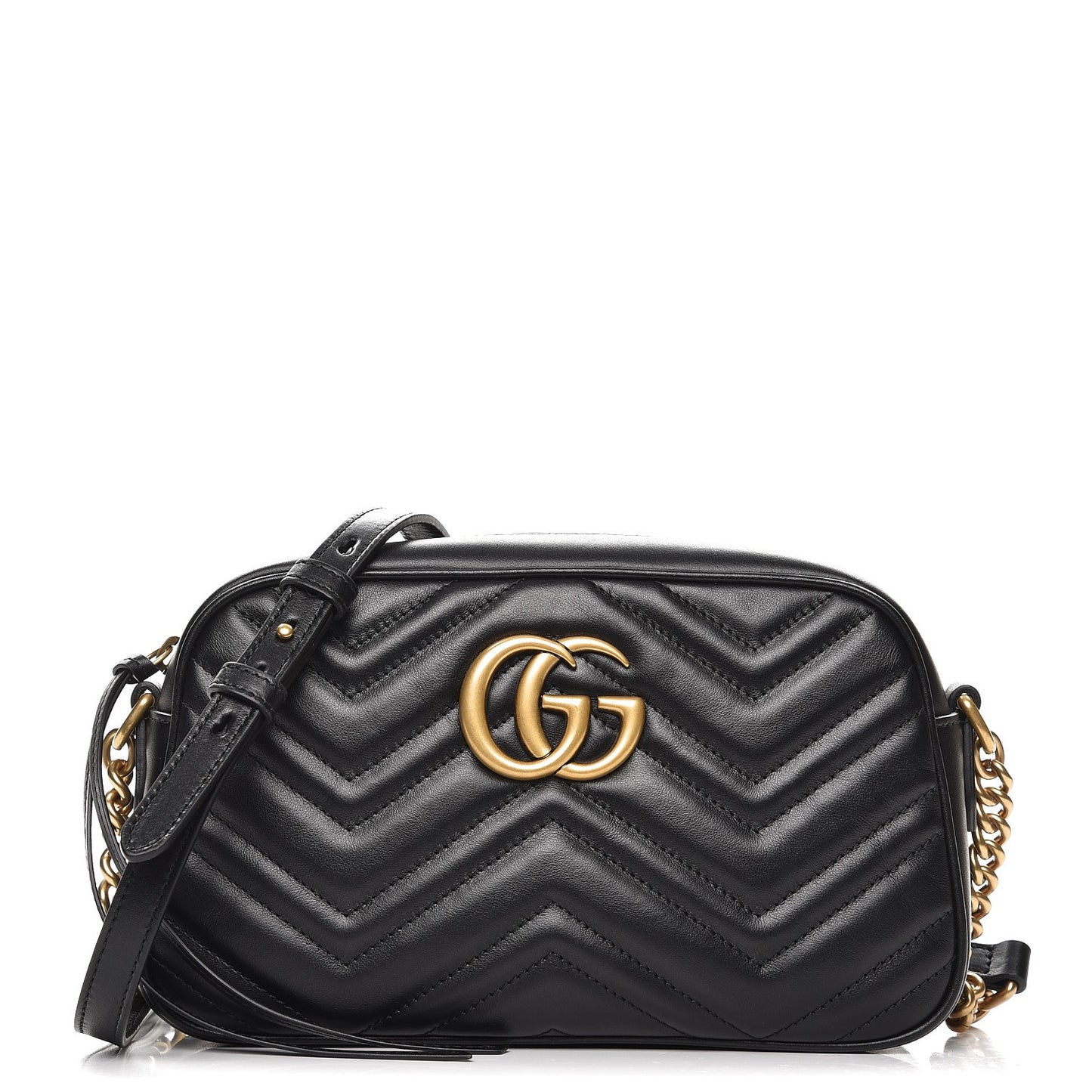 Calfskin Matelasse Small GG Marmont Chain Shoulder Bag Black