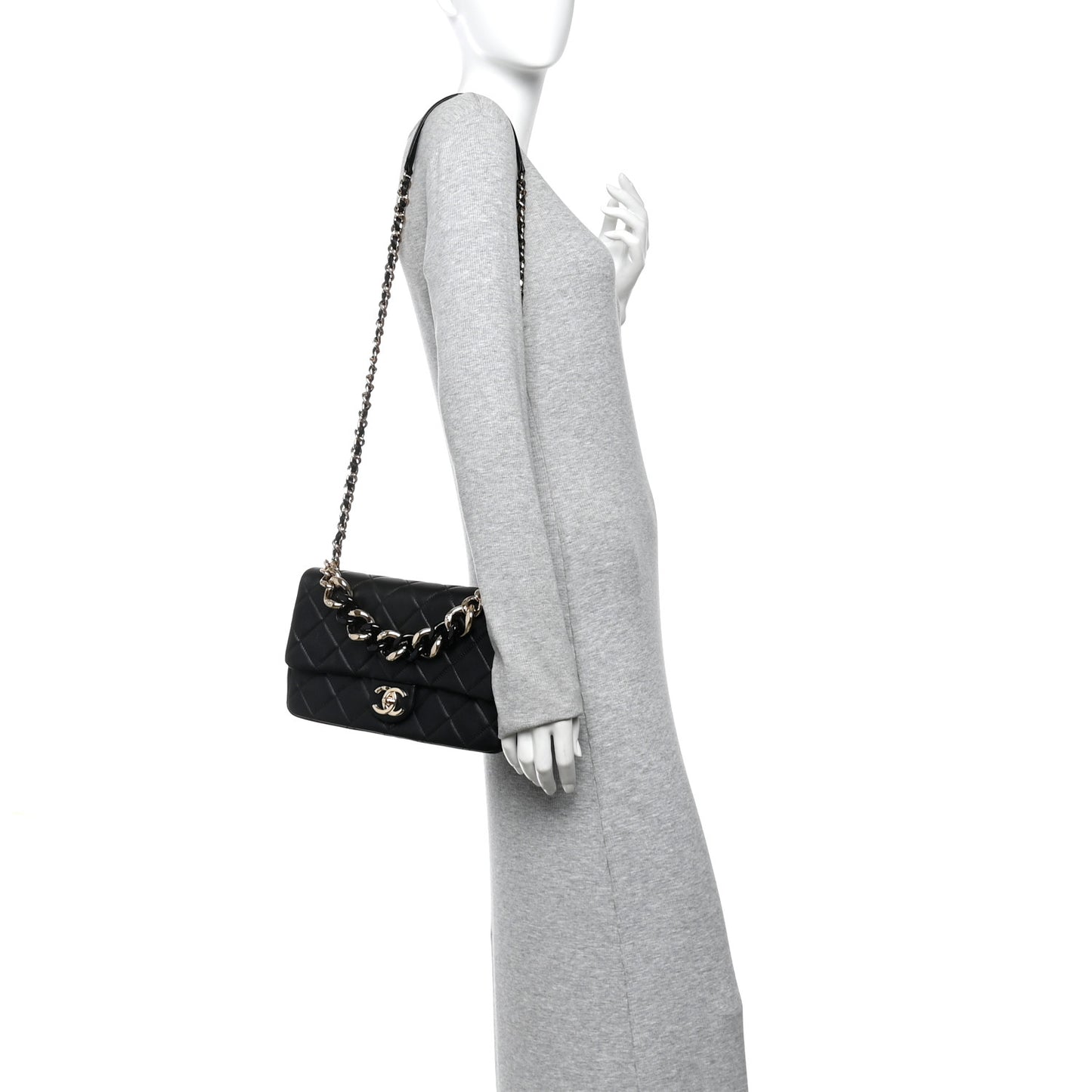 Lambskin Quilted Resin Bi-Color Chain Flap Bag Black