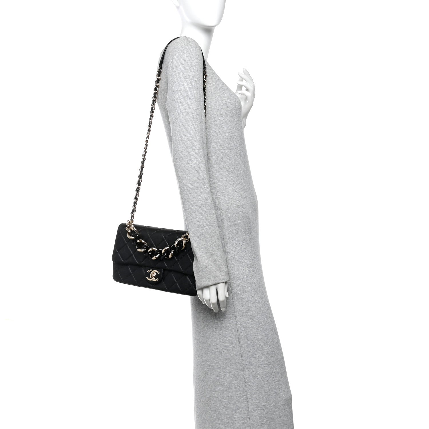 Chanel Lambskin Quilted Resin Bi-Color Chain Flap Bag Black 2 of 10
