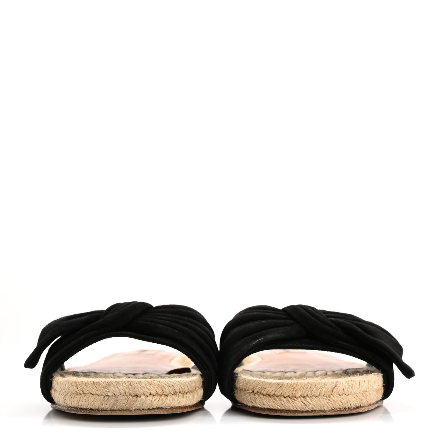 Suede Tropical Bow Espadrille Flat Slide Sandals 37.5 Black