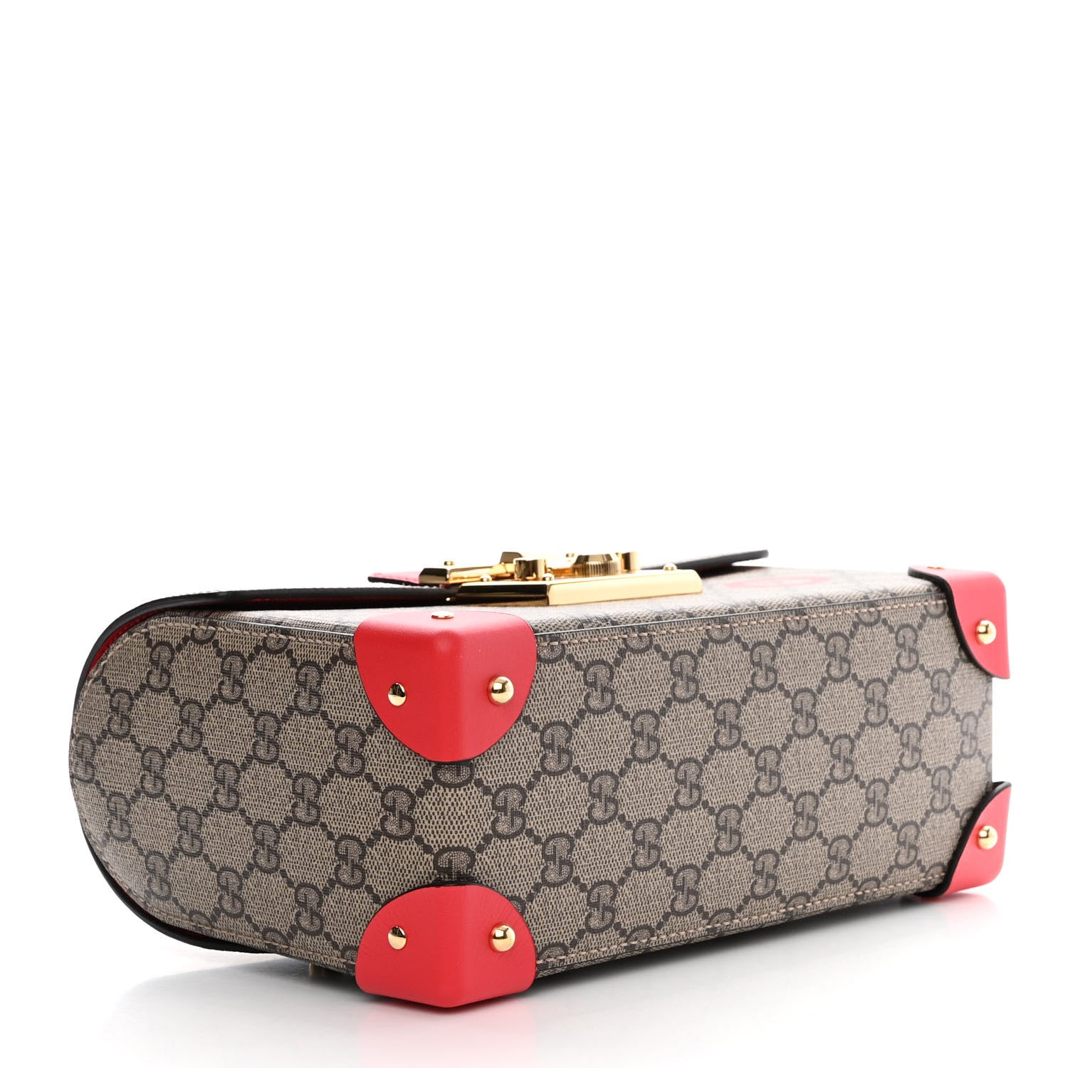 Gucci GG Supreme Monogram Calfskin Love Valentines Day Small Padlock Bamboo Shoulder Bag Beige Ebony New Geranium 3 of 9