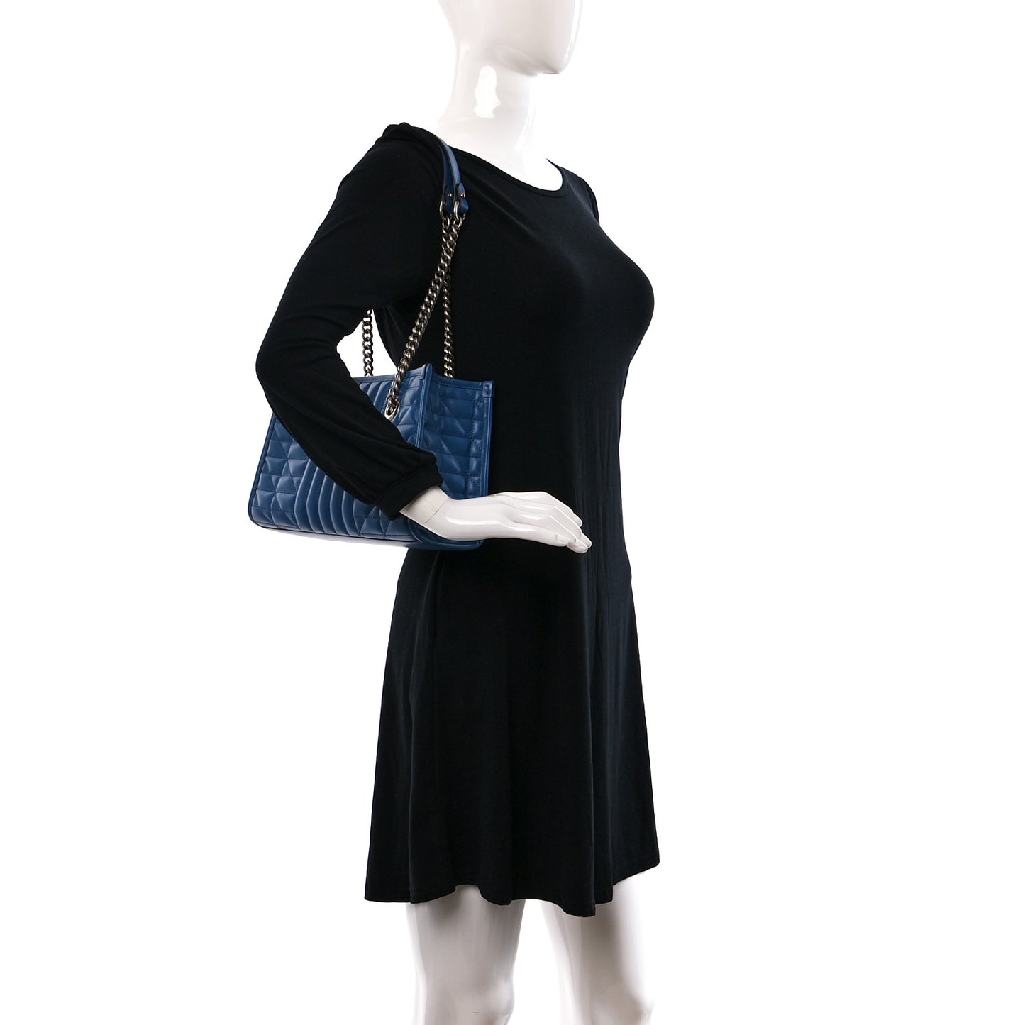 Calfskin Matelasse Aria Small GG Marmont Shoulder Tote Clear Blue