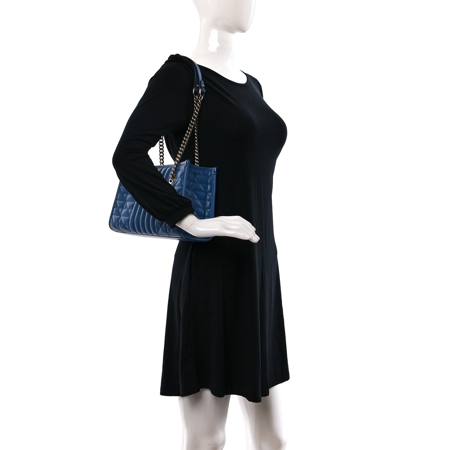 Gucci Calfskin Matelasse Aria Small GG Marmont Shoulder Tote Clear Blue 2 of 10