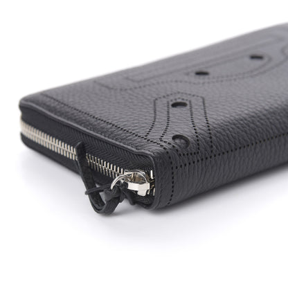 Balenciaga Veau Grana Perforated Blackout Hardware Continental Zip Around Wallet Black 6 of 10