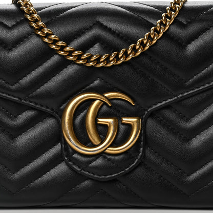 Gucci Calfskin Matelasse GG Marmont Chain Wallet Black 6 of 7