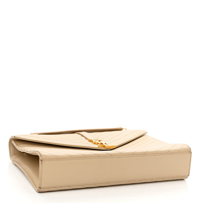Saint Laurent Grain De Poudre Matelasse Chevron Large Monogram Satchel Dark Beige 4 of 13
