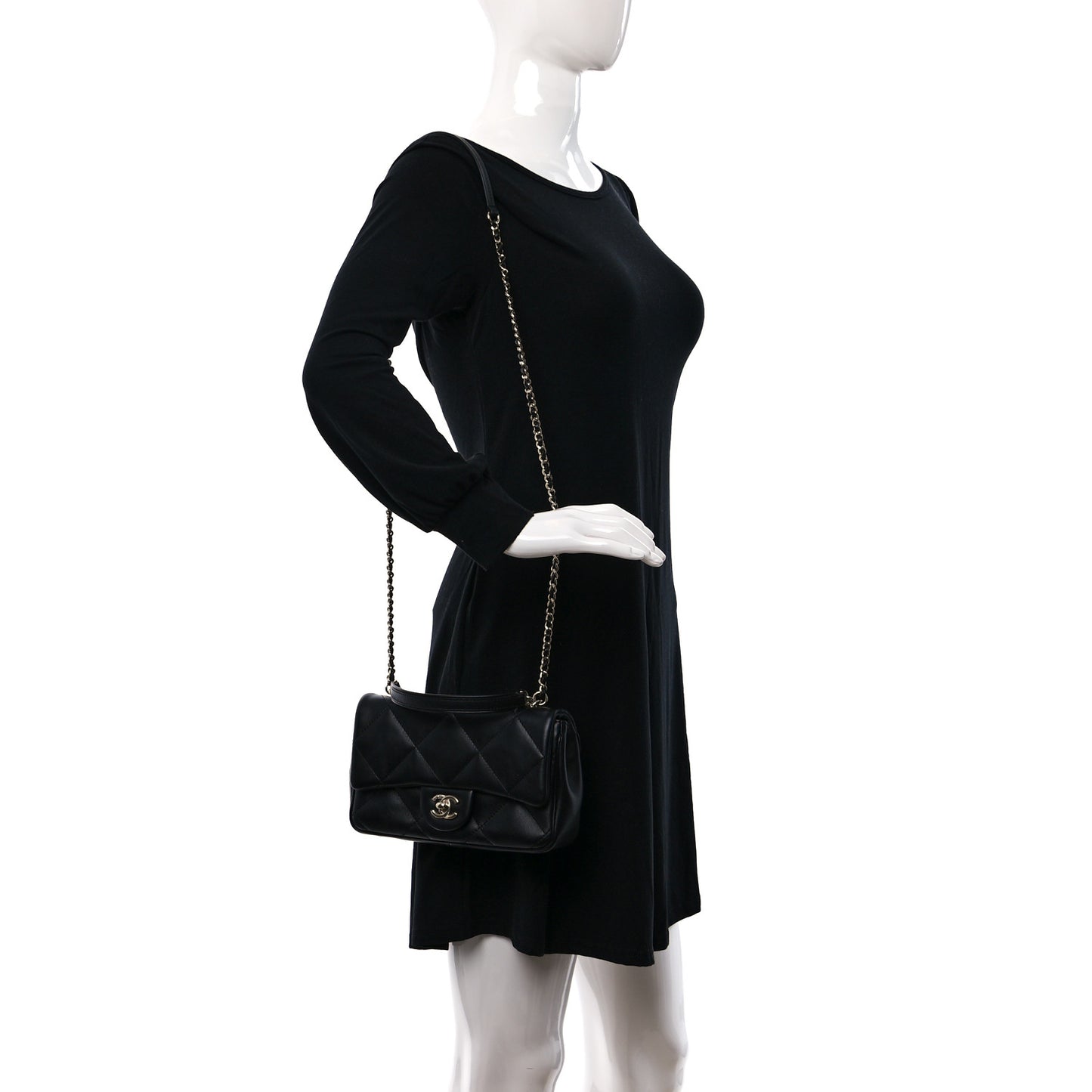 Lambskin Quilted Small Easy Carry Flap Black