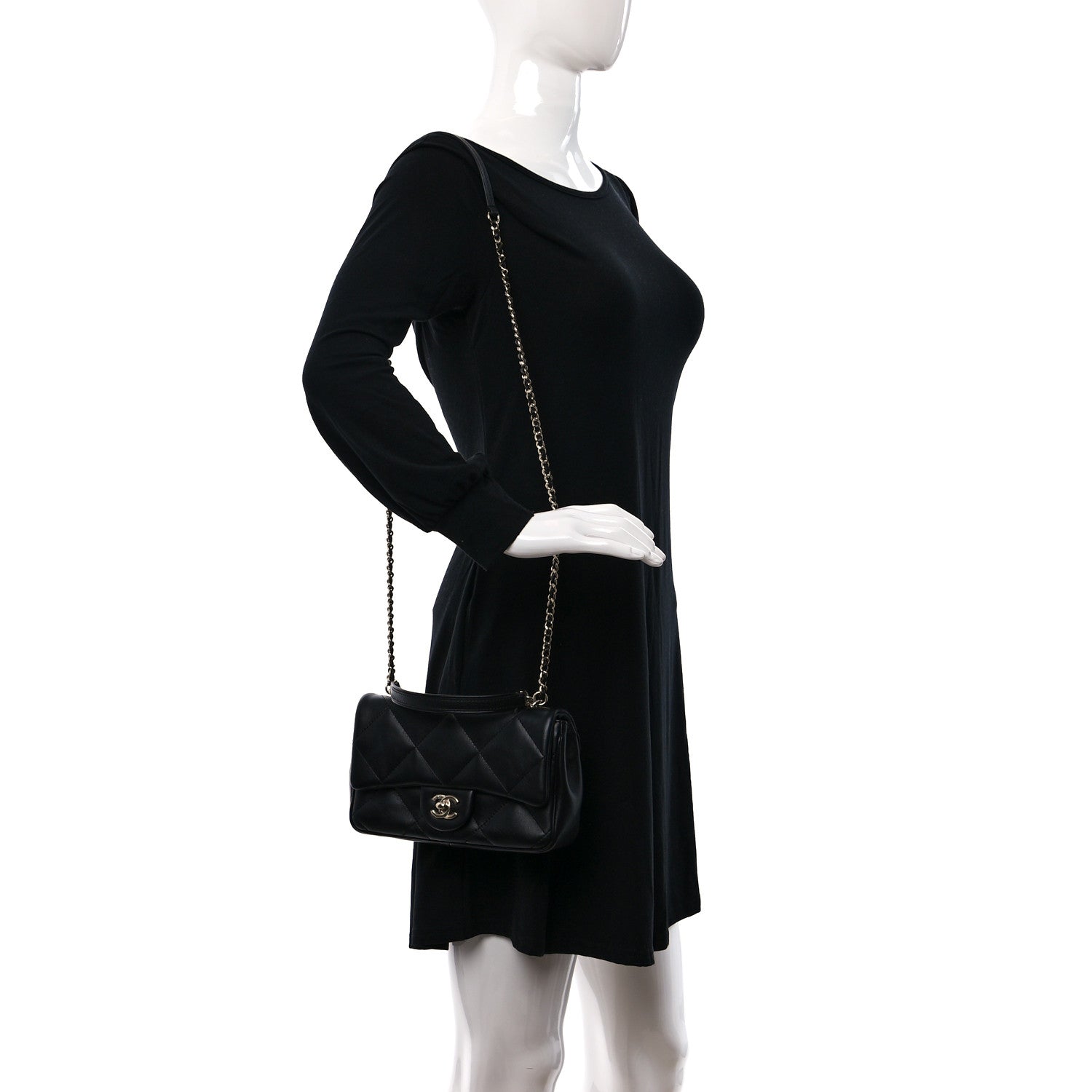 Chanel Lambskin Quilted Small Easy Carry Flap Black 2 of 9
