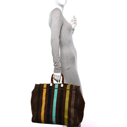 Fendi Suede Striped Fendi Sunshine Shopper Tote Brown Multicolor 2 of 9