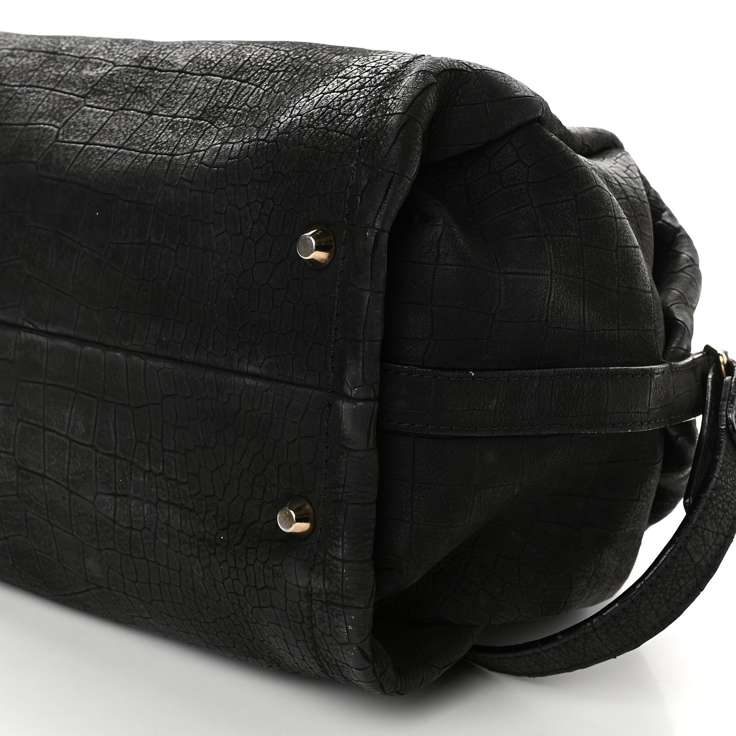Crocodile Stamped Calfskin Trilogy Bowling Bag Black