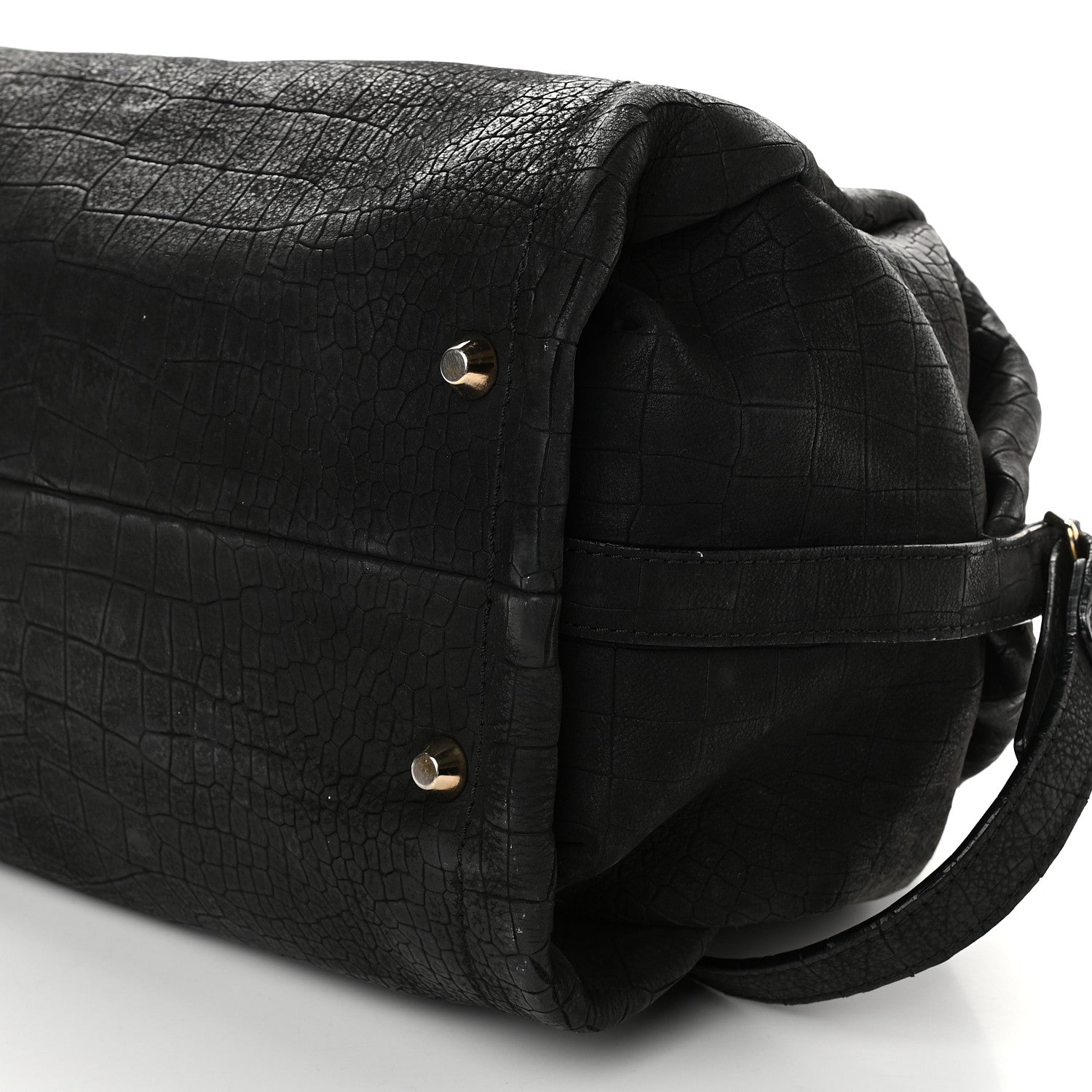 Lanvin Crocodile Stamped Calfskin Trilogy Bowling Bag Black 9 of 12