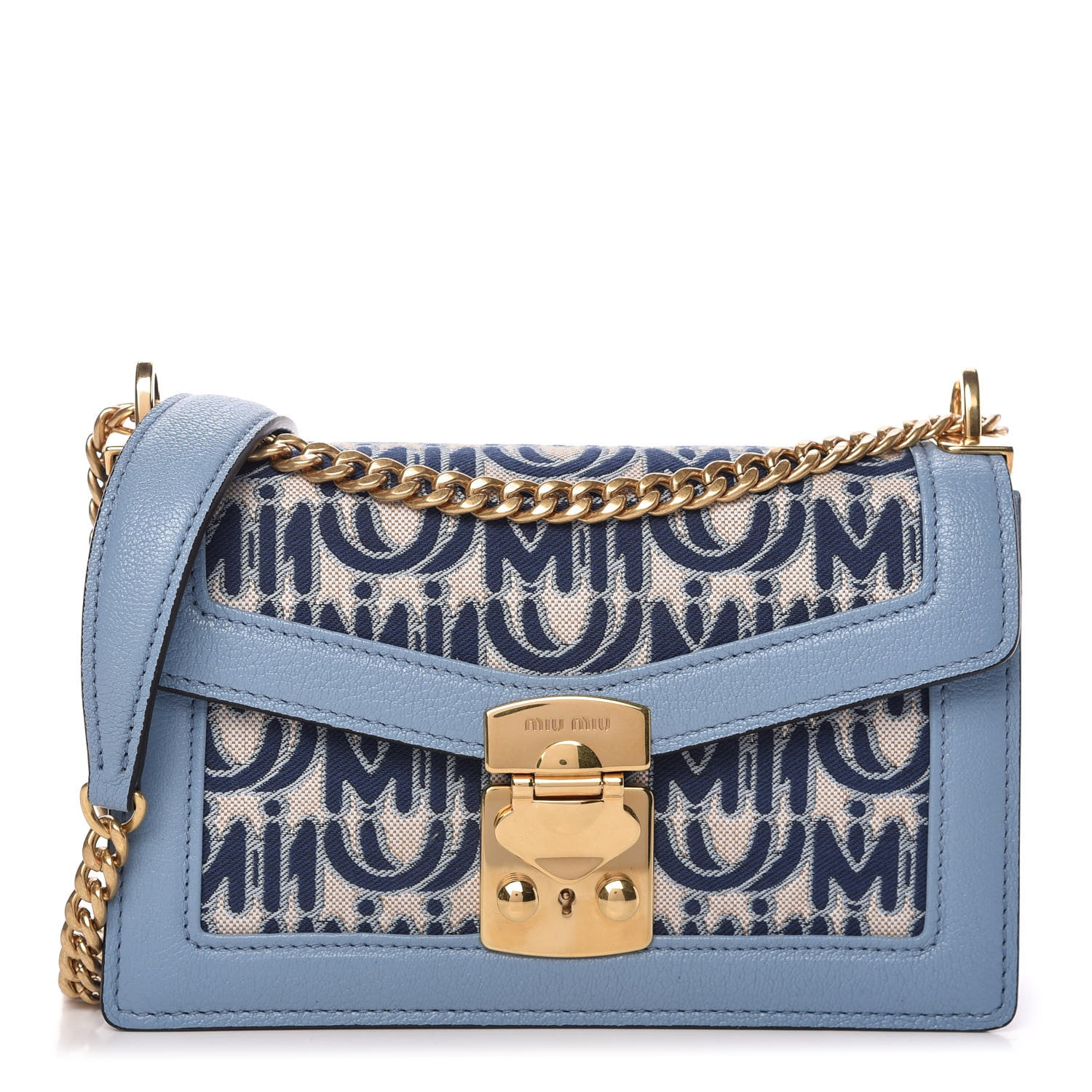 Miu Miu Jacquard Madras Confidential Logo Shoulder Bag Blue 1 of 12