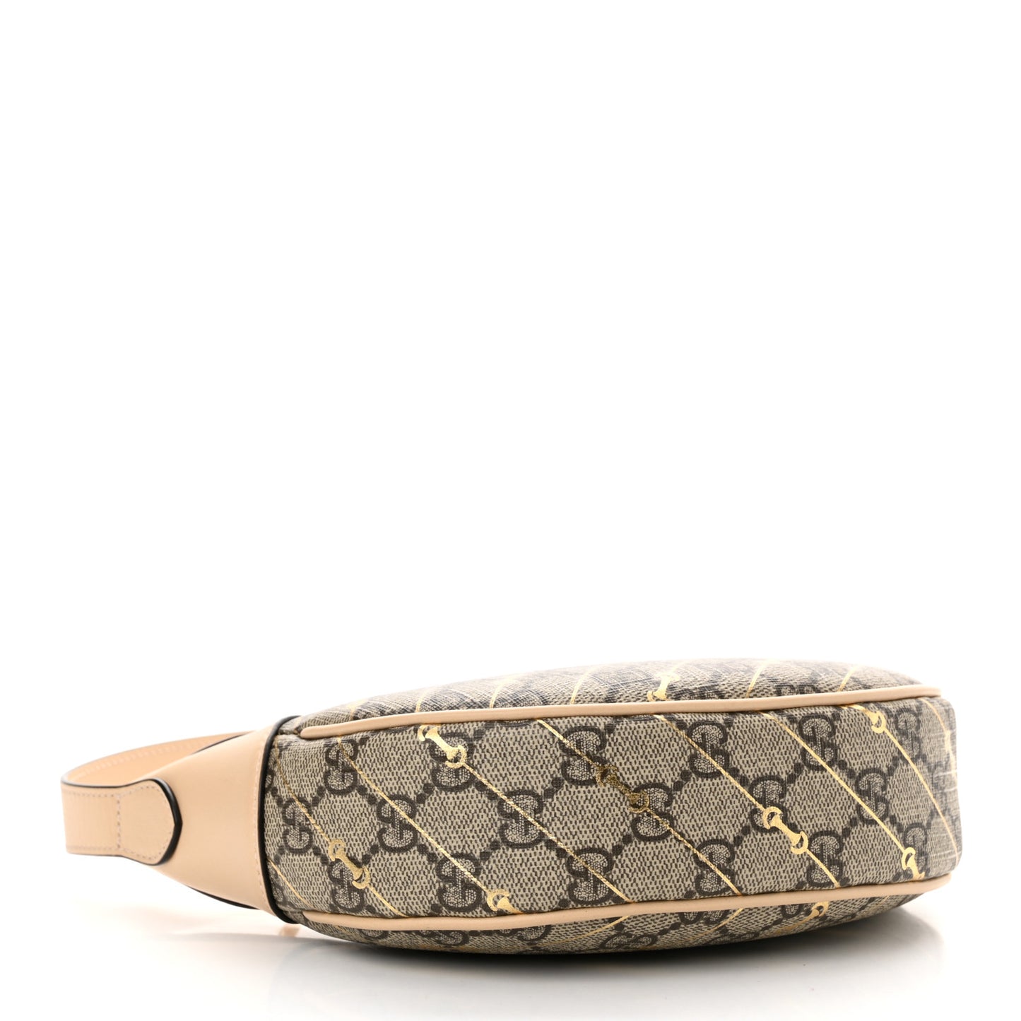 GG Supreme Monogram Calfskin Horsebit Print Mini Ophidia Half Moon Hobo Beige Ebony Light Pink