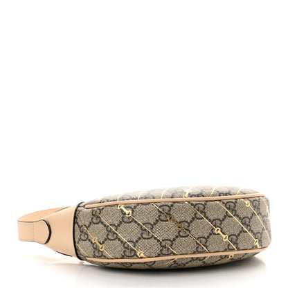 Gucci GG Supreme Monogram Calfskin Horsebit Print Mini Ophidia Half Moon Hobo Beige Ebony Light Pink 3 of 9