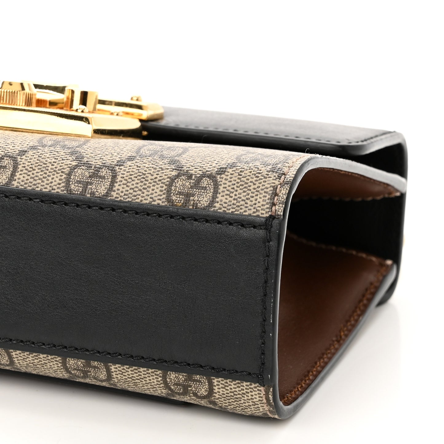 GG Supreme Monogram Calfskin Small Padlock Shoulder Bag Beige Black Cuir