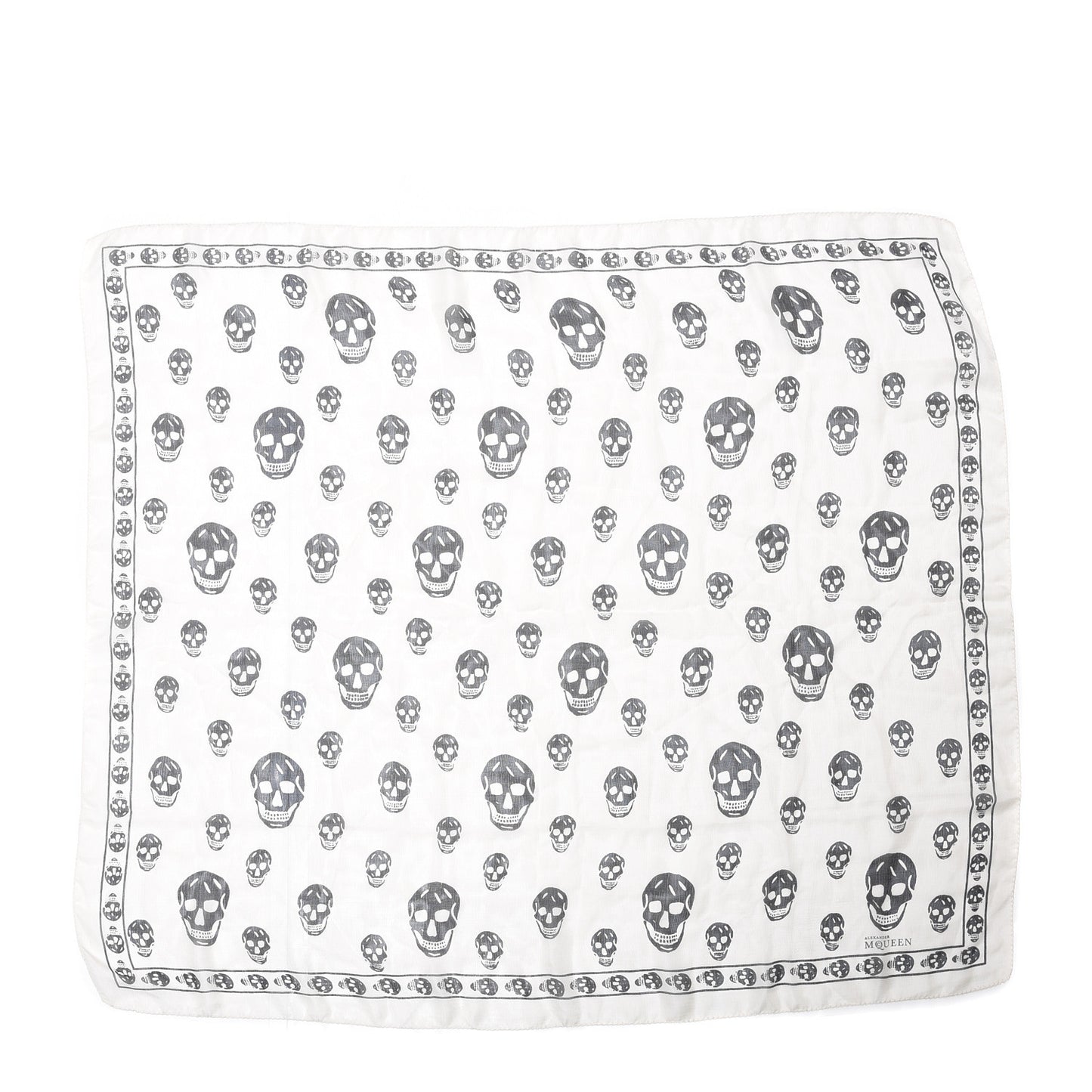 Silk Chiffon Skull Scarf Ivory Black