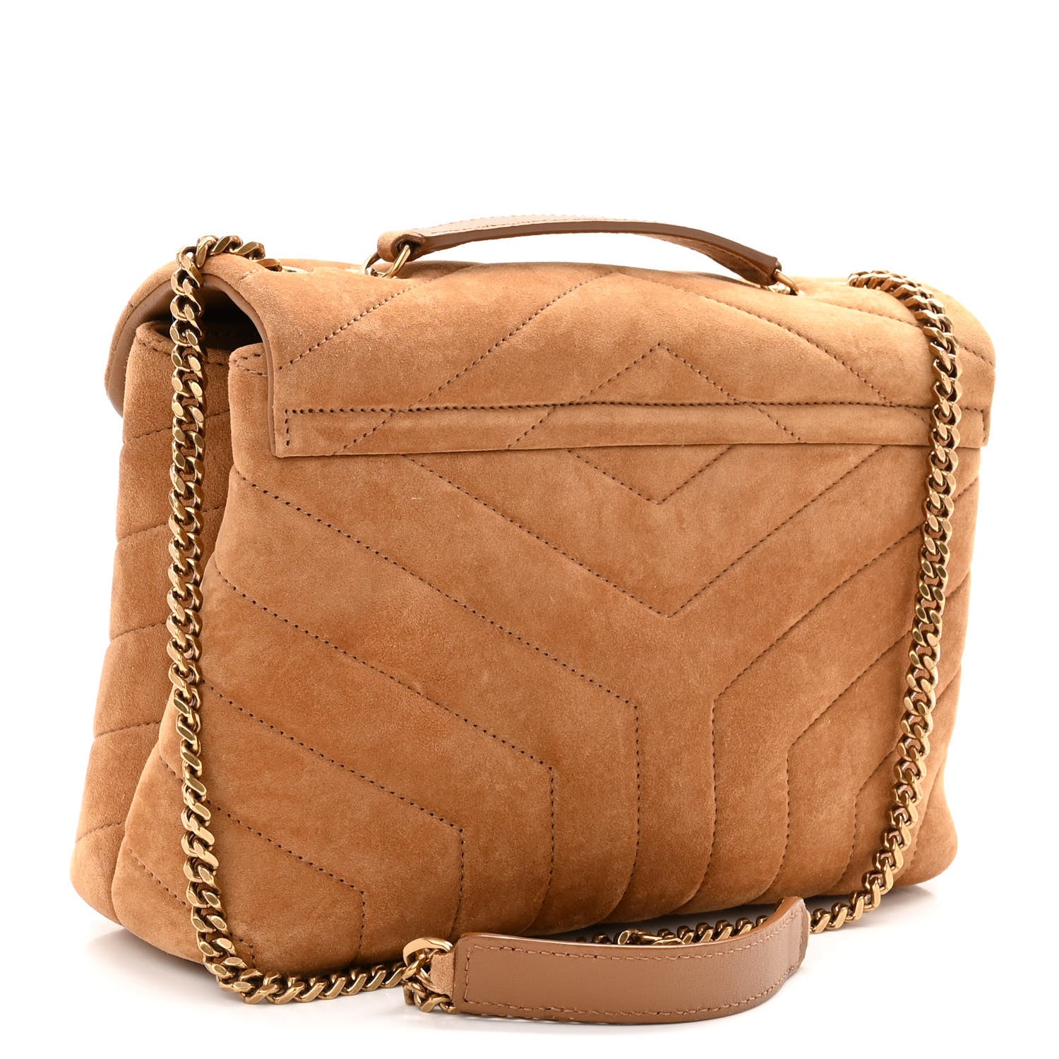 Saint Laurent Suede Calfskin Y Quilted Monogram Small Loulou Chain Satchel Cinnamon 3 of 10