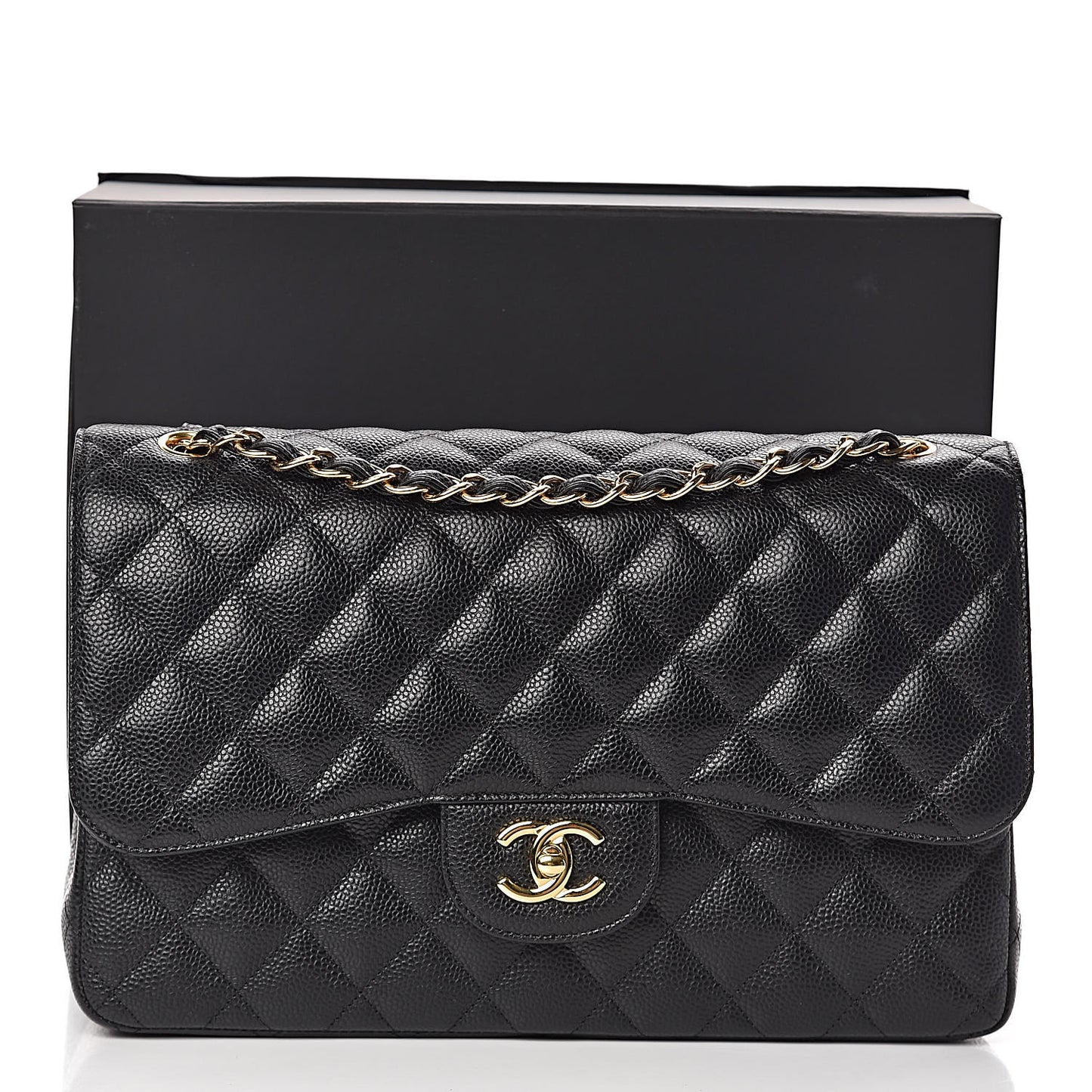 Caviar Quilted Jumbo Double Flap Black