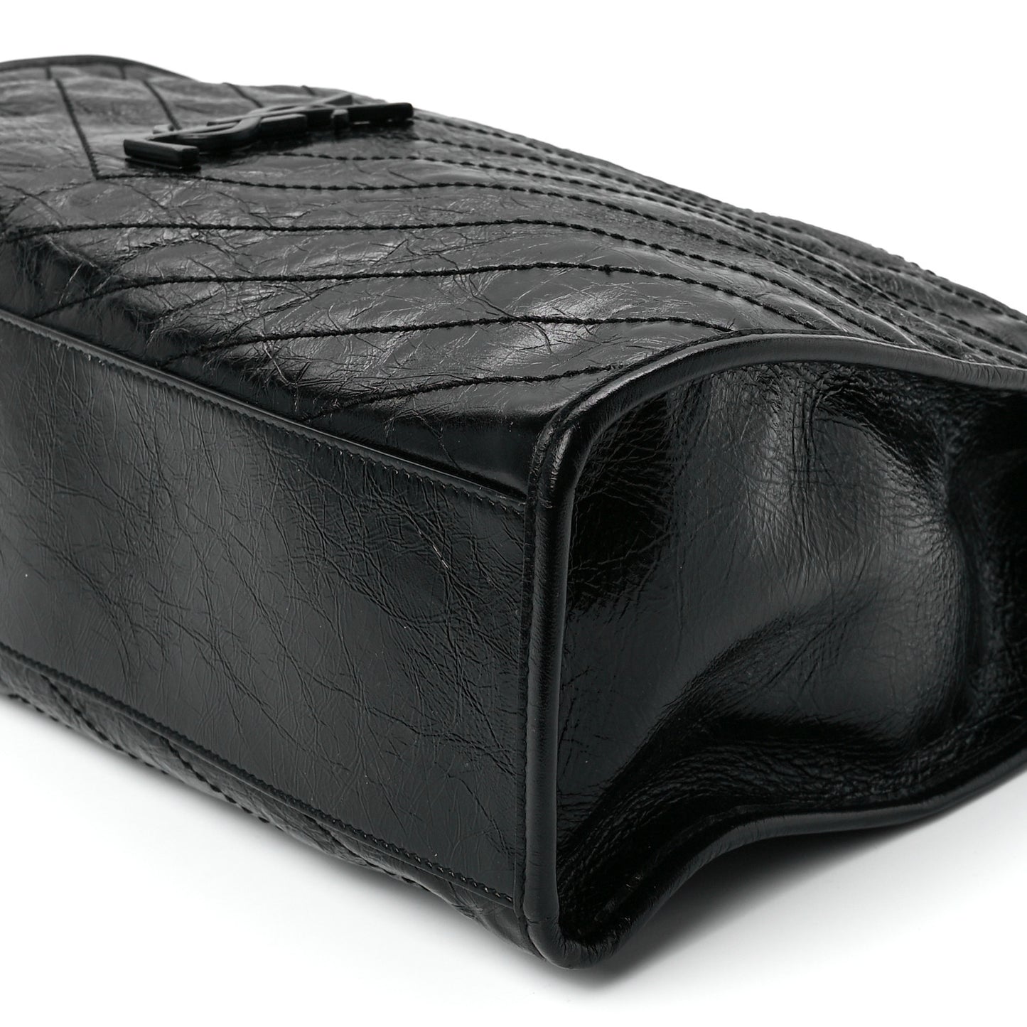 Crinkled Calfskin Matelasse Monogram Niki Shoulder Bag Black