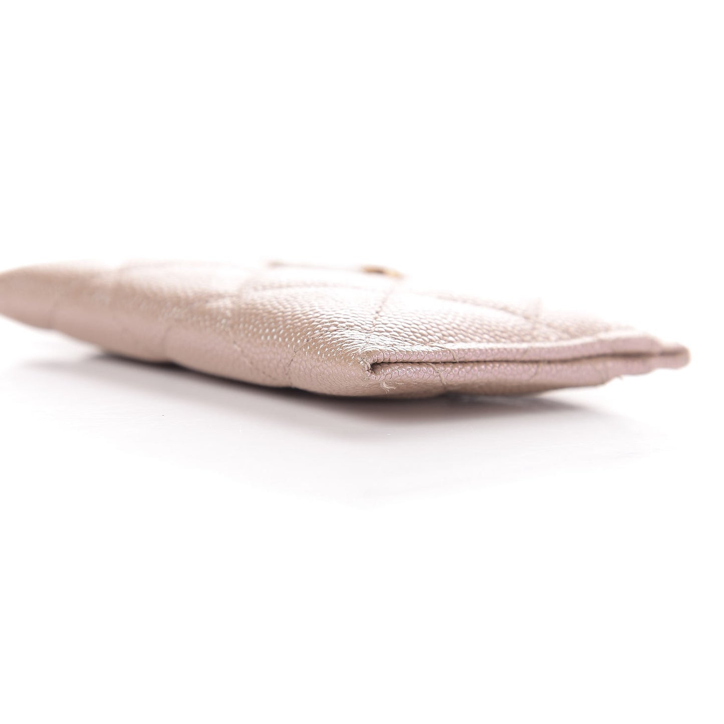 Iridescent Caviar Quilted Card Holder Beige