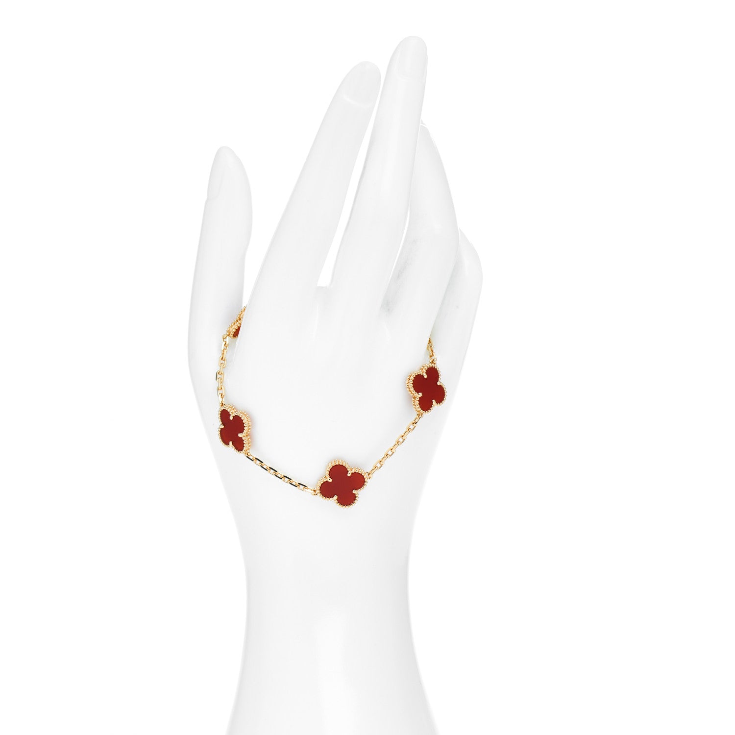 Van Cleef & Arpels 18K Yellow Gold Carnelian 5 Motifs Vintage Alhambra Bracelet 2 of 5