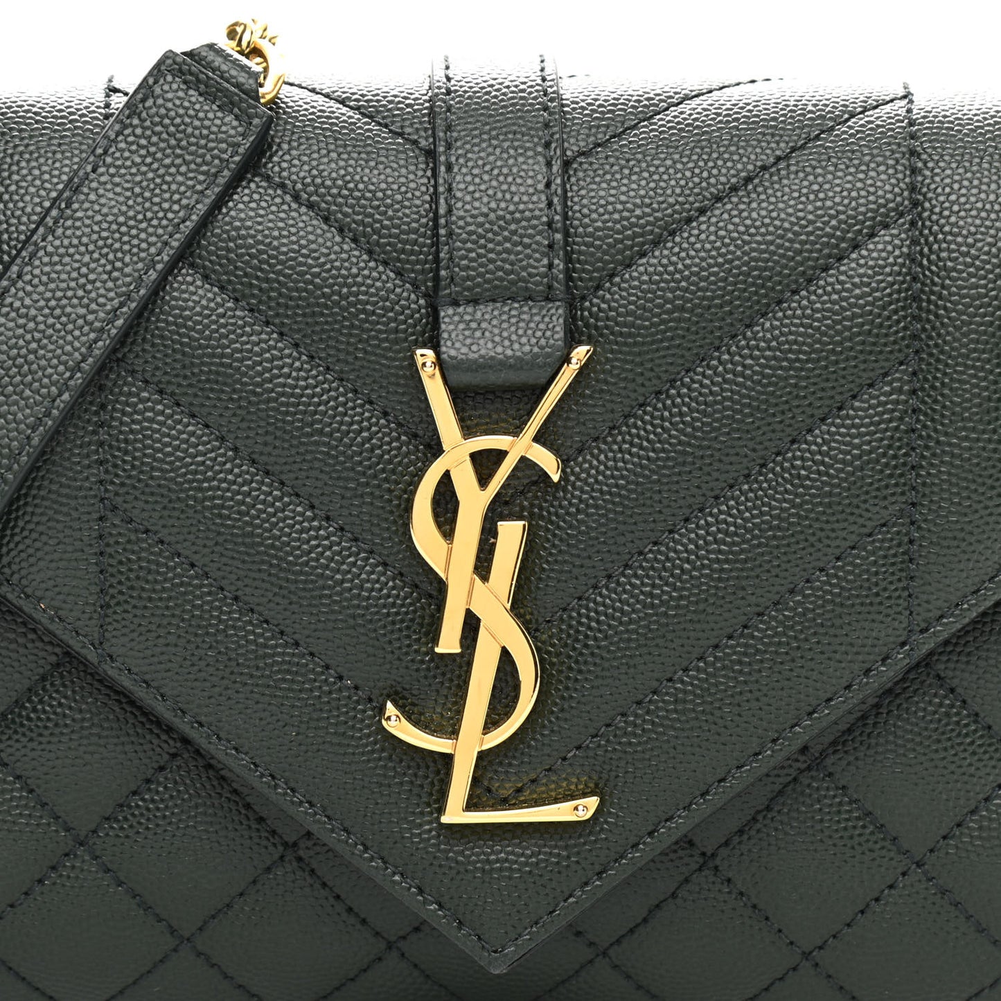 Grain De Poudre Textured Mixed Matelasse Triquilt Small Monogram Satchel Dark Green