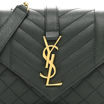 Saint Laurent Grain De Poudre Textured Mixed Matelasse Triquilt Small Monogram Satchel Dark Green 8 of 13