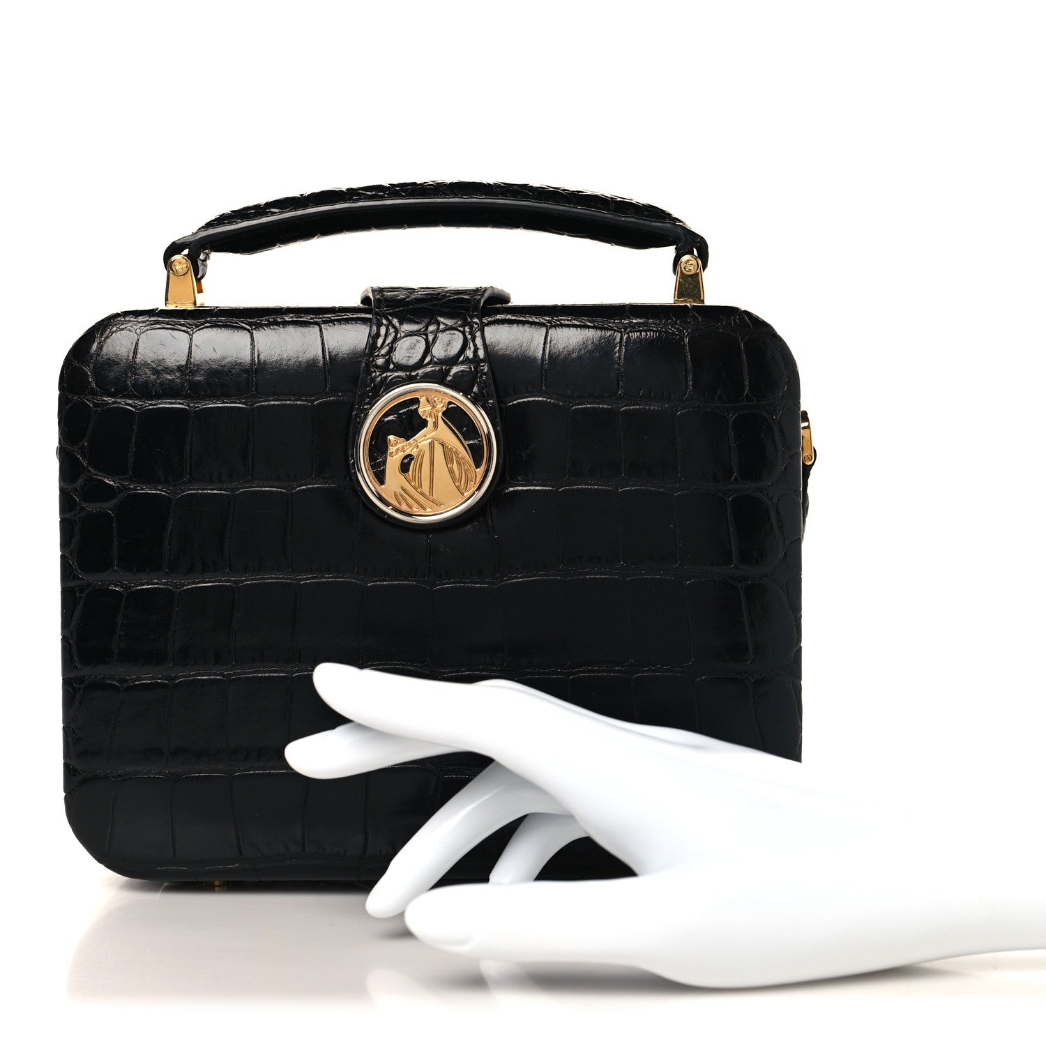 Lanvin Calfskin Crocodile Embossed Bento Bag Black 2 of 10