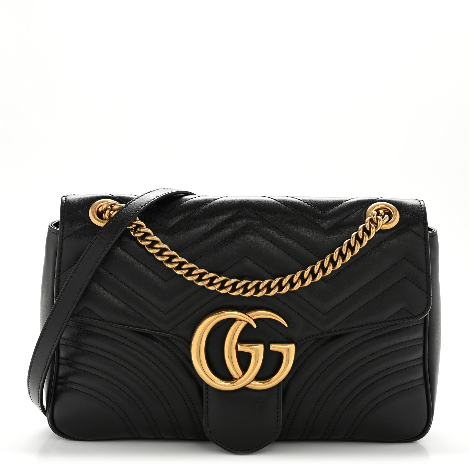 Gucci Calfskin Matelasse Medium GG Marmont Shoulder Bag Black 1 of 11