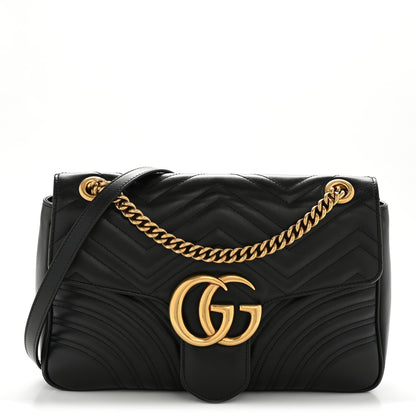 Gucci Calfskin Matelasse Medium GG Marmont Shoulder Bag Black 1 of 11