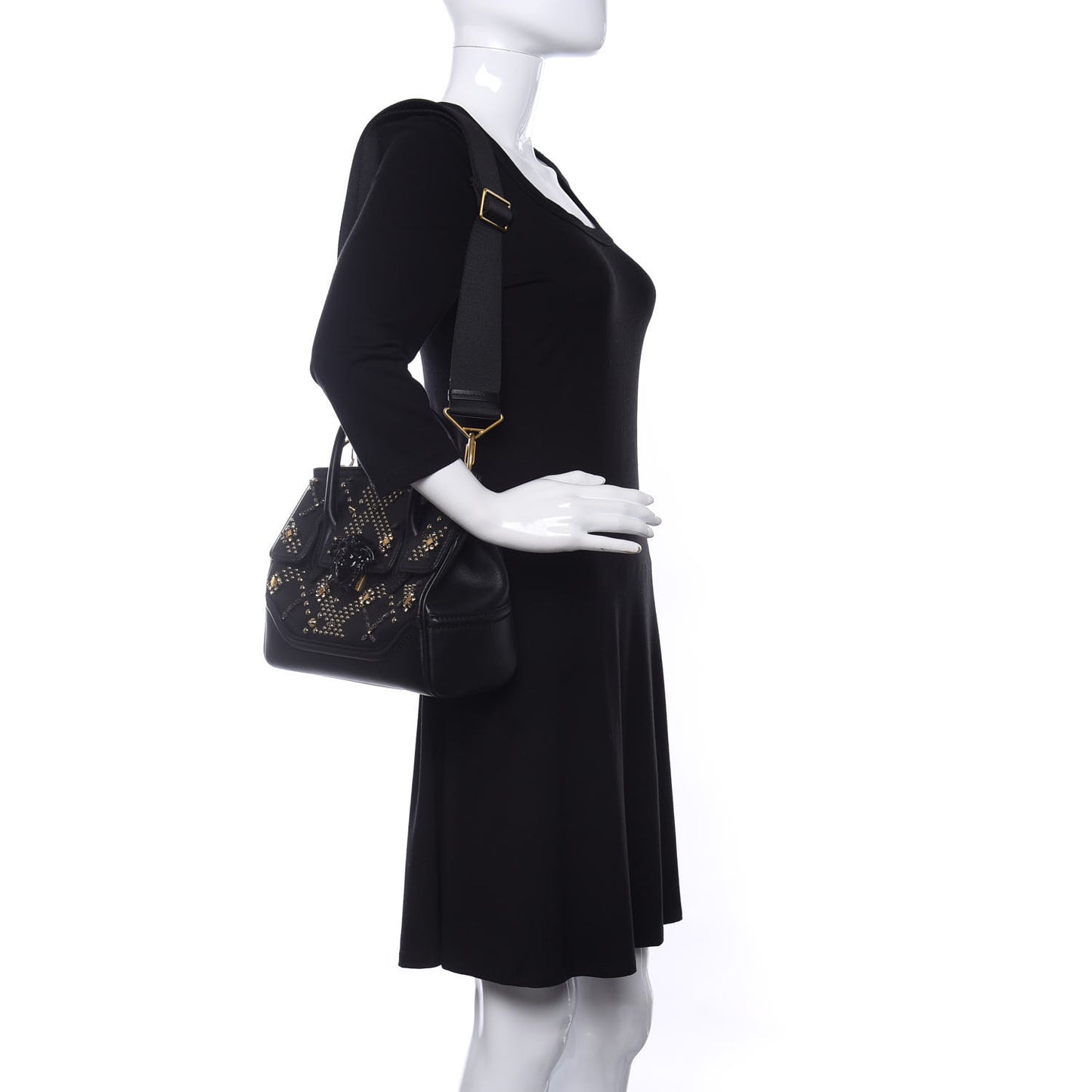 Calfskin Crystal Stud Palazzo Empire Bag Black