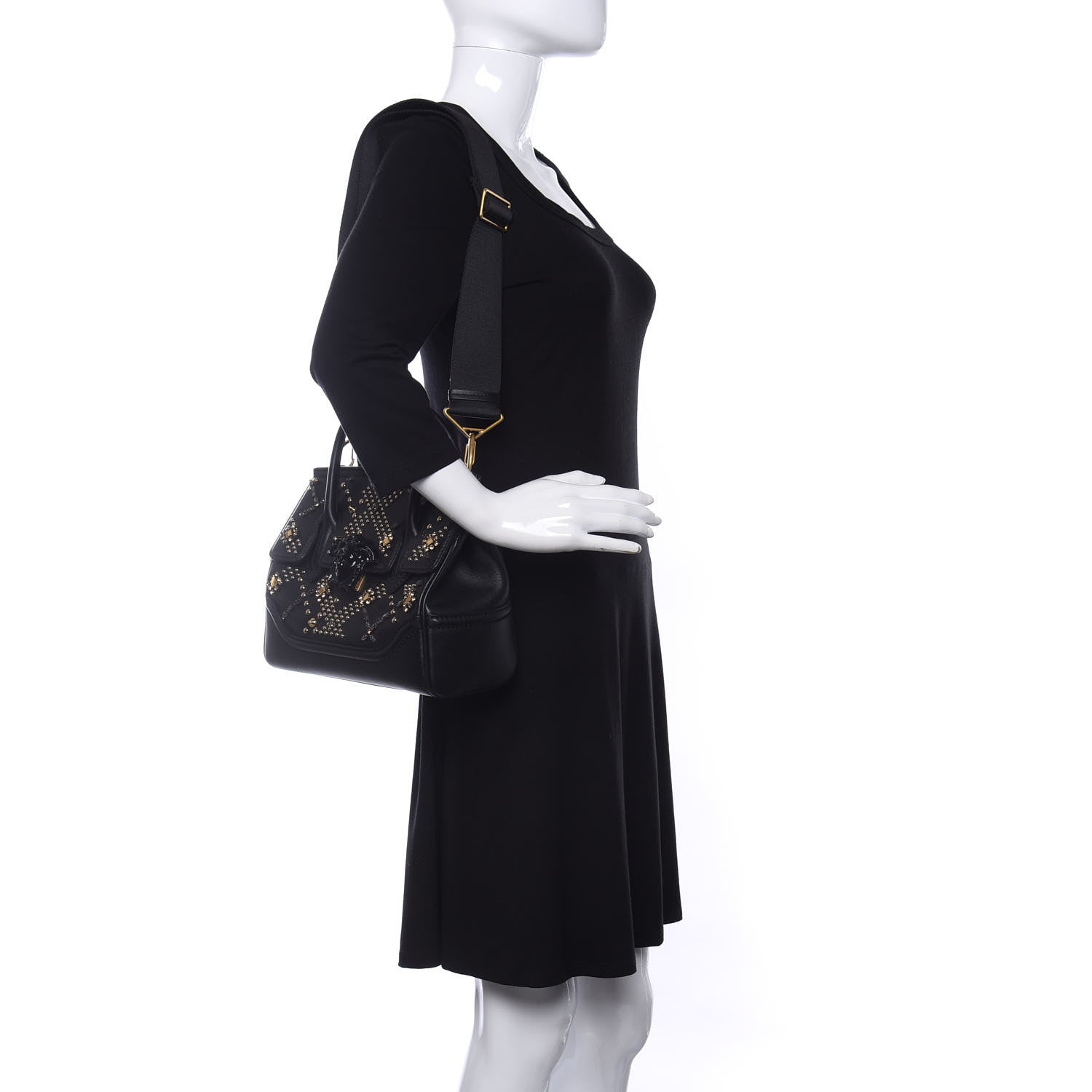 Versace Calfskin Crystal Stud Palazzo Empire Bag Black 2 of 9