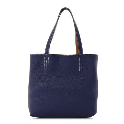 Hermes Taurillon Clemence Double Sens 28 Reversible Tote Gold Bleu Encre 3 of 15