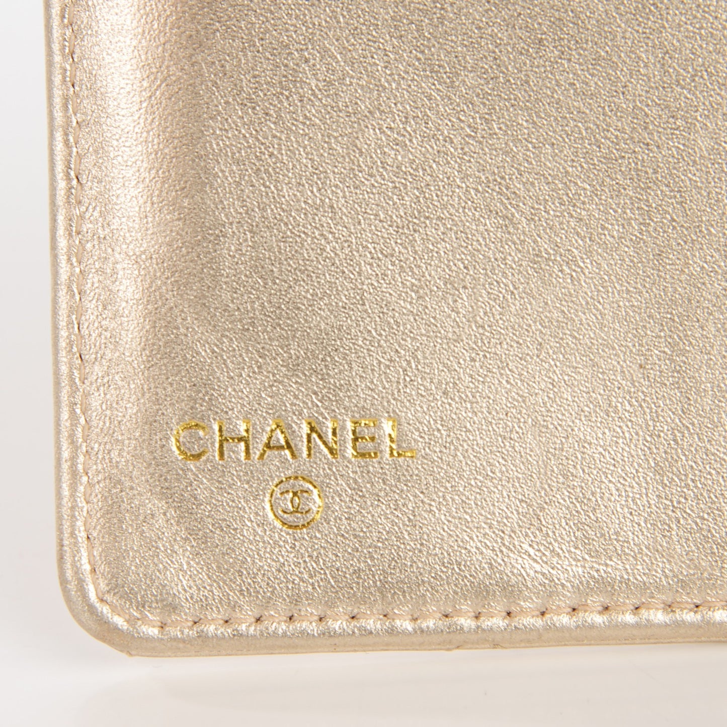 Metallic Lambskin Quilted Yen Wallet Gold