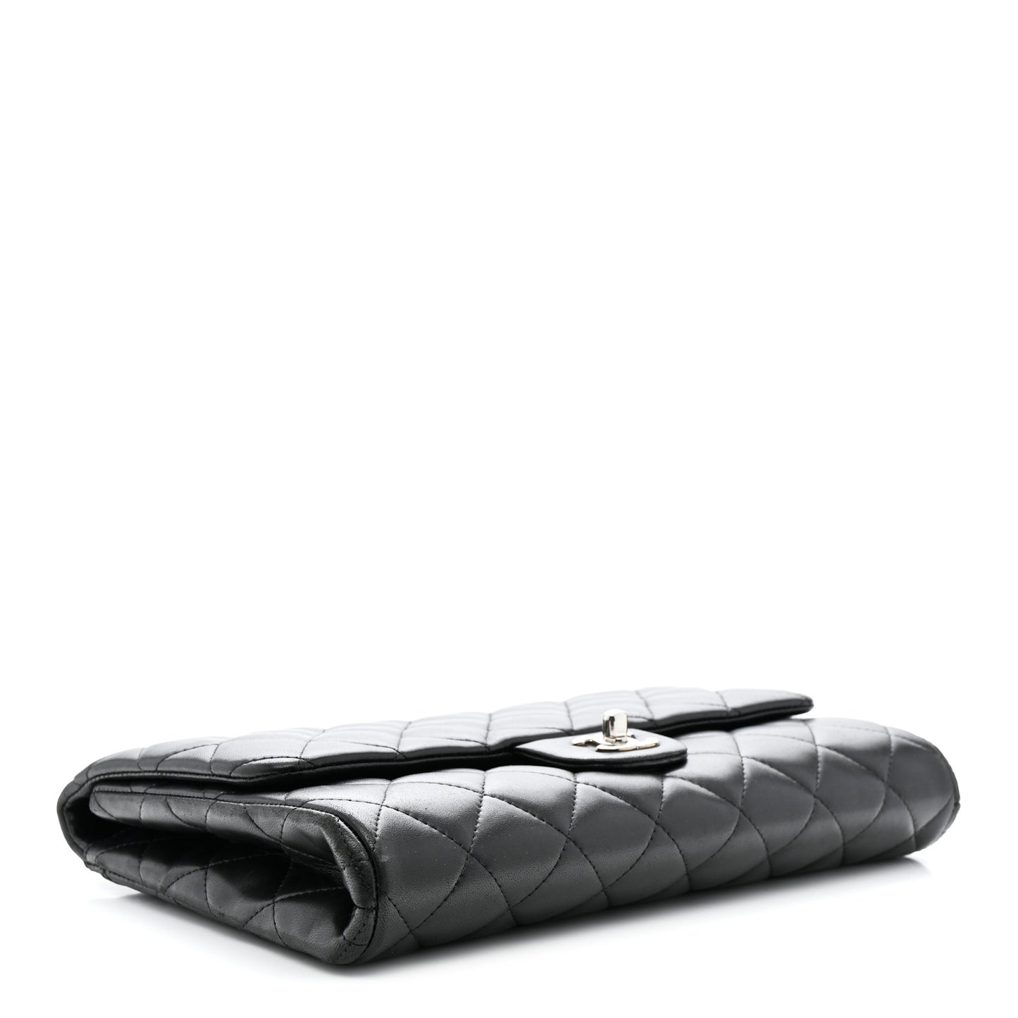 Lambskin Quilted Clutch With Chain Flap Black